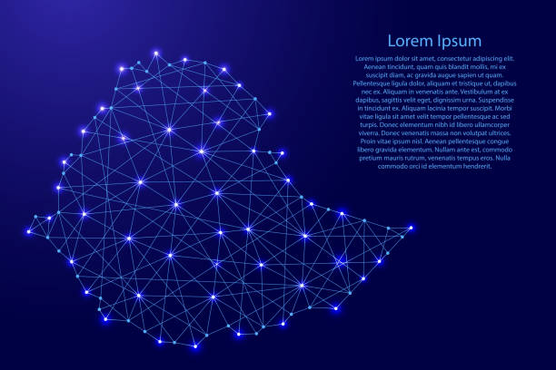 istock Map of Ethiopia from polygonal blue lines and glowing stars vector illustration 670109068