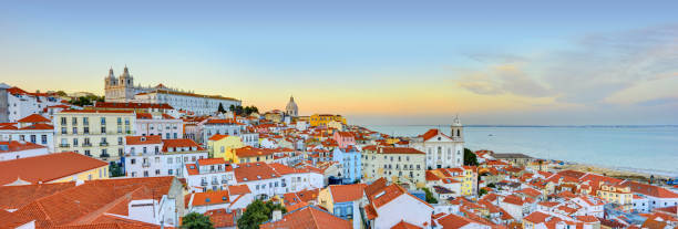 Lisbon Historical City Panorama, Alfama architecture stock photo