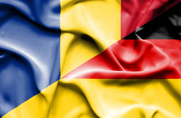 istock Waving flag of Germany and Romania 670112412