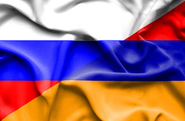 ermenistan ve rusya 'nın sallama bayrağı - ermeni bayrağı stock illustrations