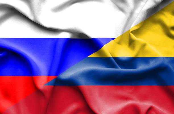 istock Waving flag of Columbia and Russia 670112904