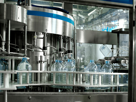 machinery in water bottling factory
