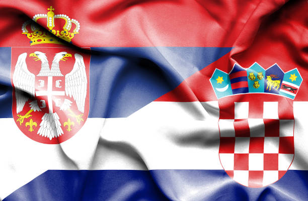 ilustraciones, imágenes clip art, dibujos animados e iconos de stock de bandera ondeando de croacia y serbia - croatian flag