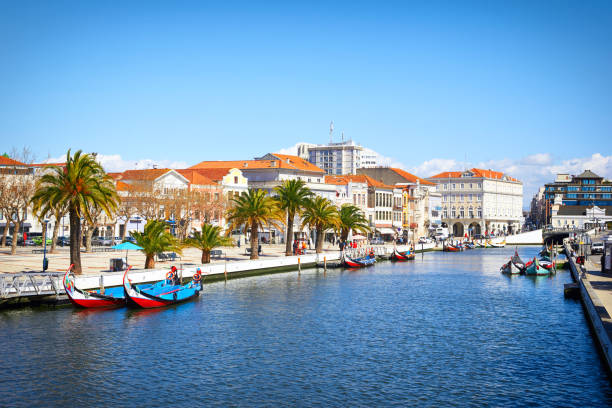 Traditional boats on the canal in Aveiro, Traditional boats on the canal in Aveiro, Portugal gondola traditional boat photos stock pictures, royalty-free photos & images