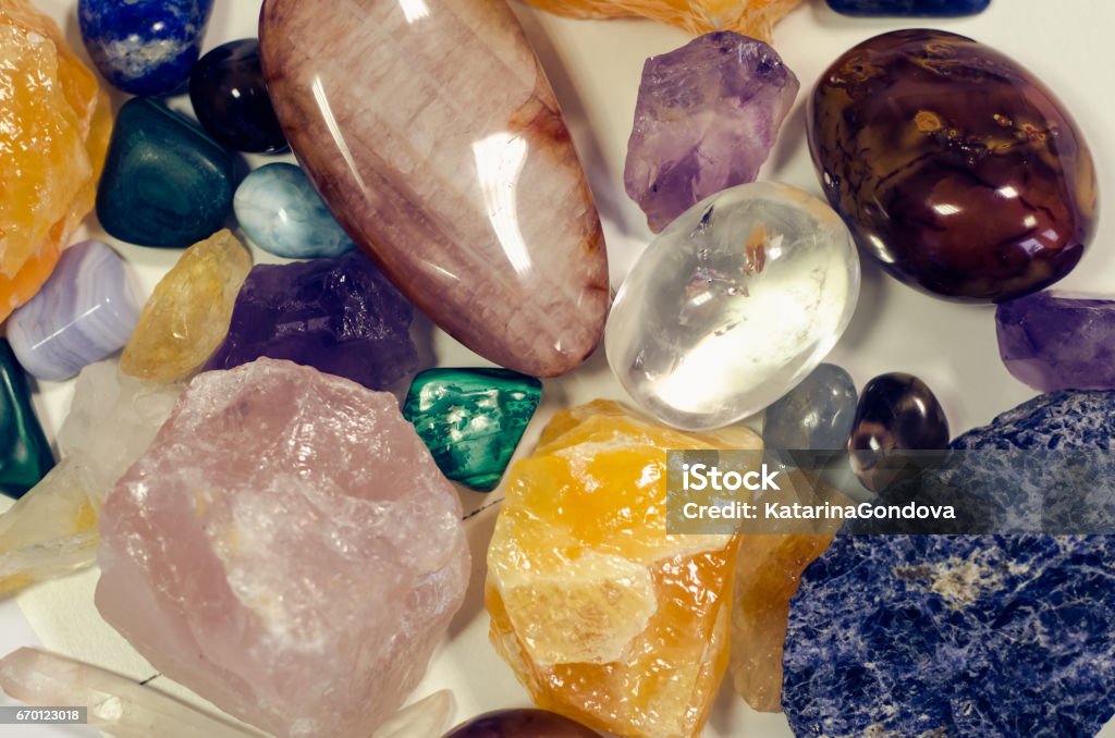 gem stone colorful precious gem stones Alternative Medicine Stock Photo