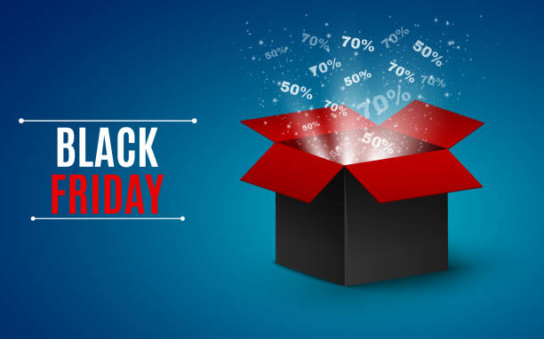 istock Big sale of the year. black Friday. Black and red magic box. Flying interest and glare. vector illustration. EPS 10 670139668