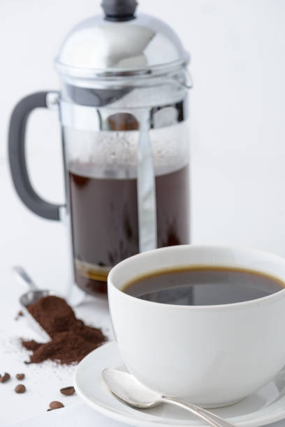 istock Fresh brewed coffee from a french press 670140286