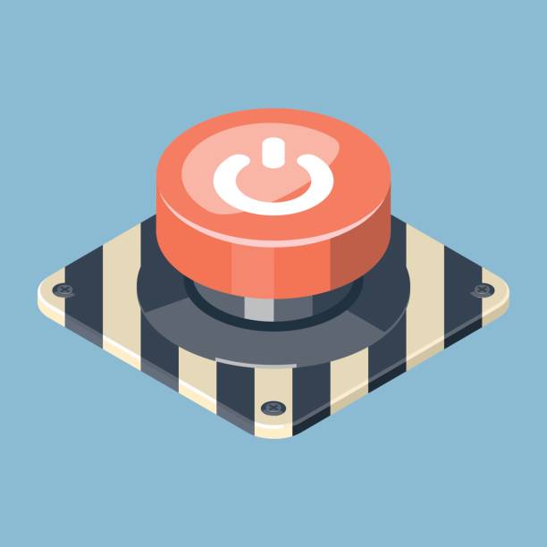 3D Emergency start stop red button. 3D Emergency start stop red button. Isometric vector illustration military key stock illustrations