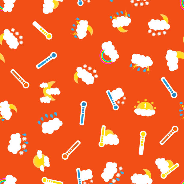 illustrations, cliparts, dessins animés et icônes de contexte météorologique sans couture thème style orange. illustration vectorielle - seamless pattern meteorology snowflake
