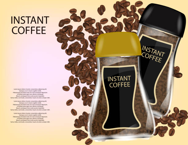 istock Coffee Glass Jar with Instant Coffee Granules and Coffee Beans Isolated on Yellow Background. 670158640