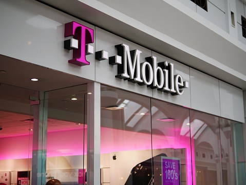 Edison New Jersey - April 1 2017. T Mobile store front inside a mall in New Jersey. T Mobile is the third largest mobile carrier in the US based on number of subscribers.