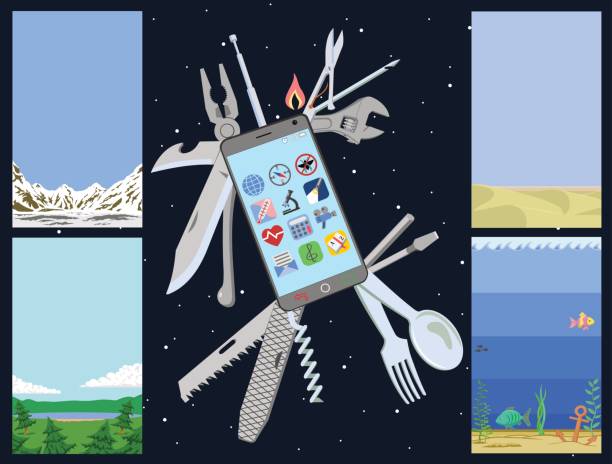 ilustrações de stock, clip art, desenhos animados e ícones de universal smartphone - fork wrench