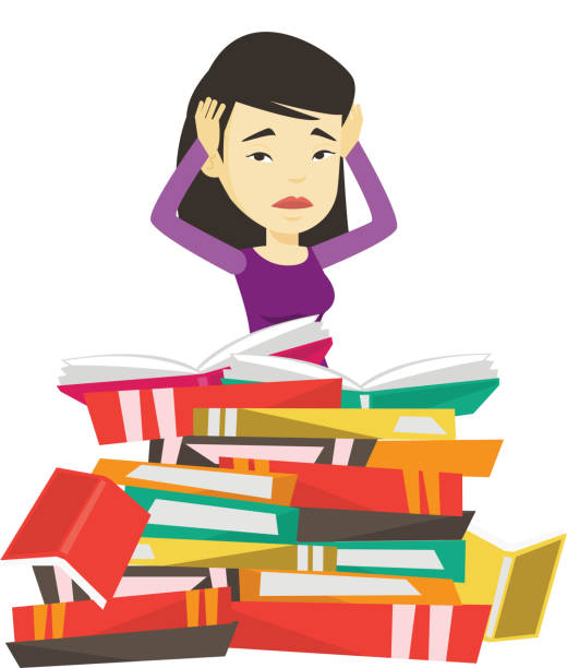 istock Student sitting in huge pile of books 670168590