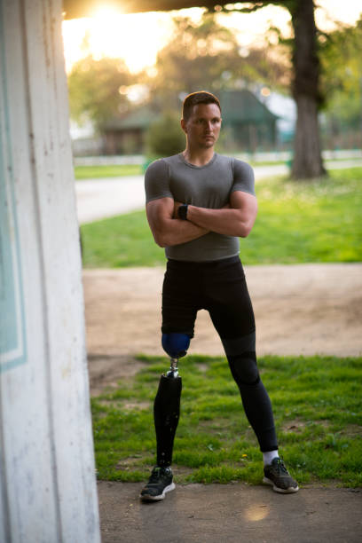istock Portrait of a athletic man with prosthetic leg. 670169470