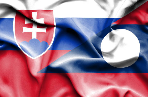 istock Waving flag of Laos and Slovak 670169550