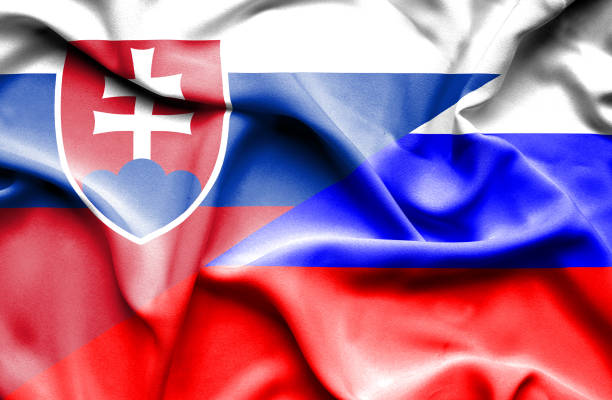 istock Waving flag of Russia and Slovak 670169682