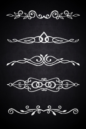 Set of hand drawn decorative elements with chalk on blackboard  for editable and design