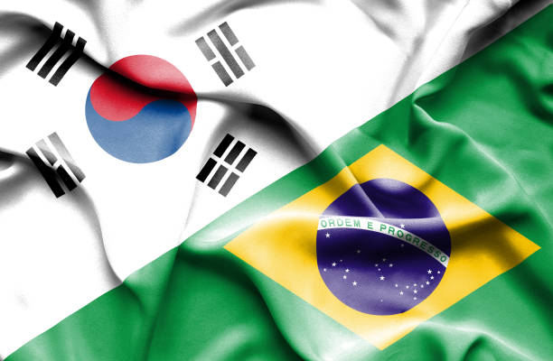 istock Waving flag of Brazil and South Korea 670171300