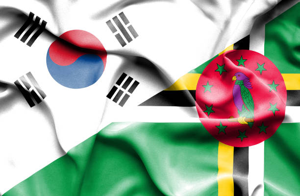 istock Waving flag of Dominica and South Korea 670171350