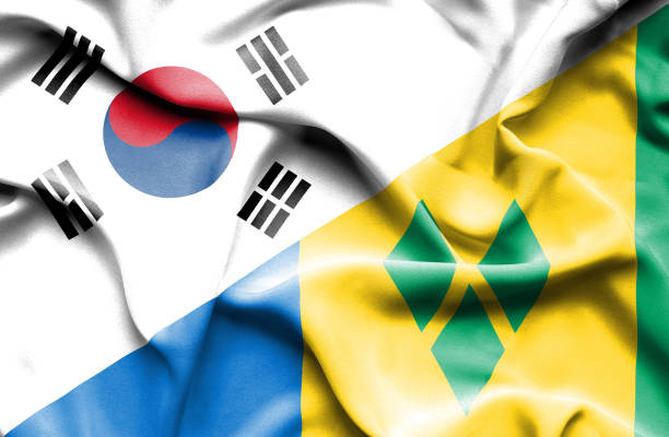 istock Waving flag of Saint Vincent and Grenadines and South Korea 670171670