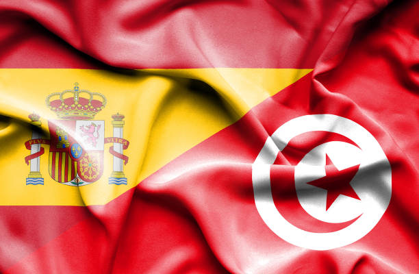 istock Waving flag of Tunisia and Spain 670172504