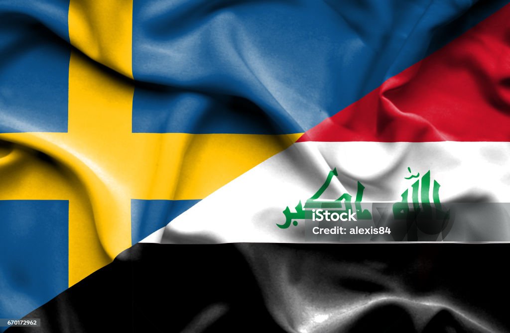 Waving flag of Iraq and Sweden Waving flag of Iraq and Agreement stock illustration