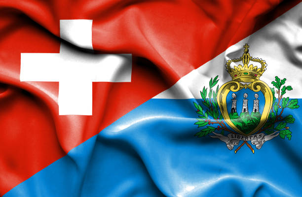 istock Waving flag of San Marino and Switzerland 670181690