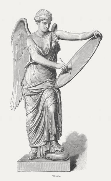 ilustraciones, imágenes clip art, dibujos animados e iconos de stock de diosa romana victoria, siglo i, publicado en 1884 - statue women sculpture italian culture