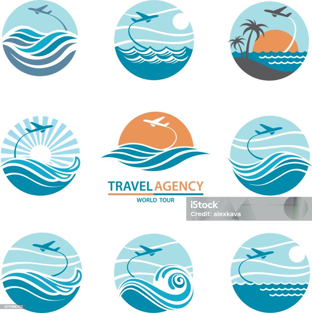 travel logo set travel logo collection with aircraft and ocean Logo stock vector