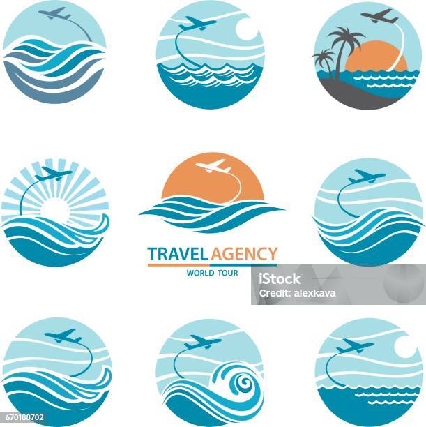 Travel Logo Set Stock Illustration - Download Image Now - Logo, Wave - Water, Circle