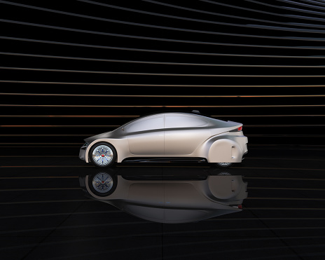 Side view of autonomous car on abstract background. 3D rendering image.