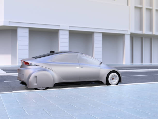 istock Silver autonomous car driving on the road 670201386