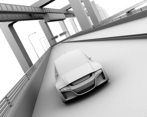 istock Clay model rendering of self-driving car on the highway 670201468