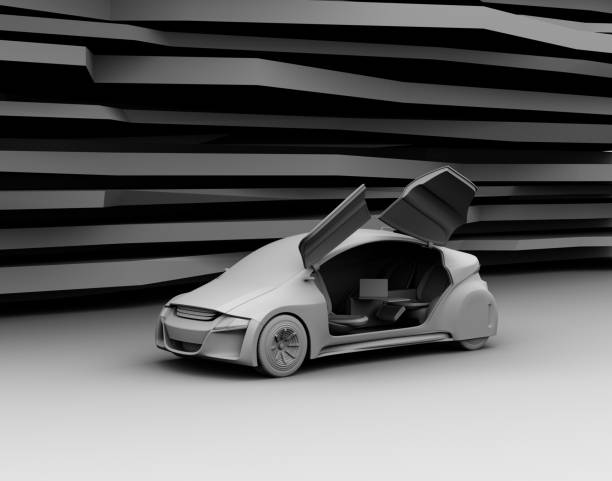 istock Clay model rendering of self-driving car on abstract background 670201566
