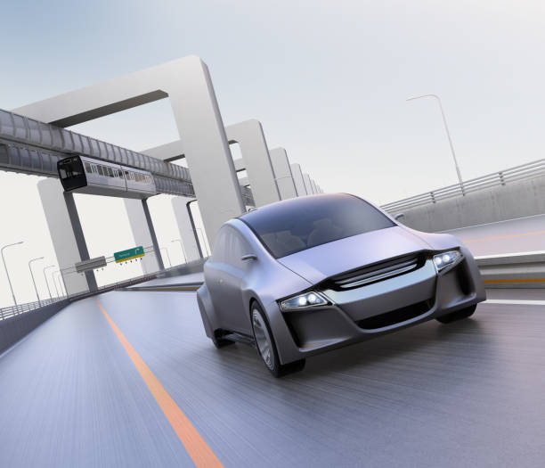 istock Silver autonomous car driving on the highway 670201650
