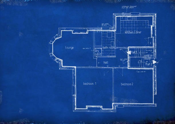 Blueprint - Floor Plan Photoshop blueprint of an apartment floor plan. floor plan blueprint stock pictures, royalty-free photos & images