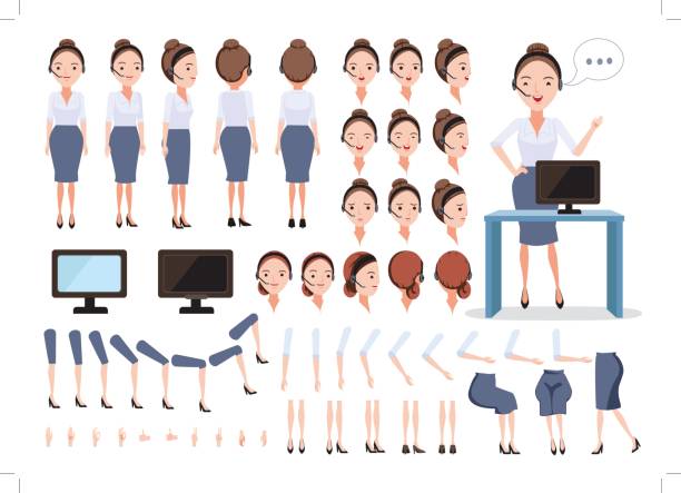 illustrazioni stock, clip art, cartoni animati e icone di tendenza di call center - customer service representative white background support customer