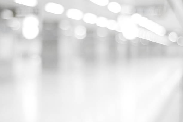istock Blur inside office building with bokeh light background, black and white, monochrome 670240224