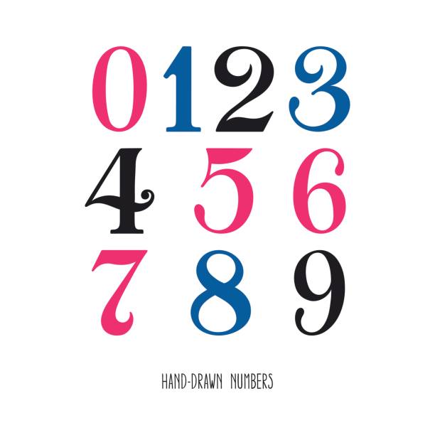 vector vintage digits beautiful vintage vector digits. handwritten numbers set cute number fonts pictures stock illustrations