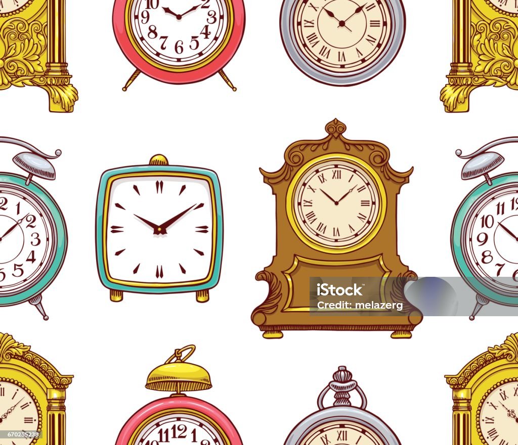 Colourfull Clock Vector Seamless Colorful Vintage Clock Stock Illustration - Download Image Now ...