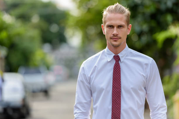 Young handsome businessman outdoors horizontal shot