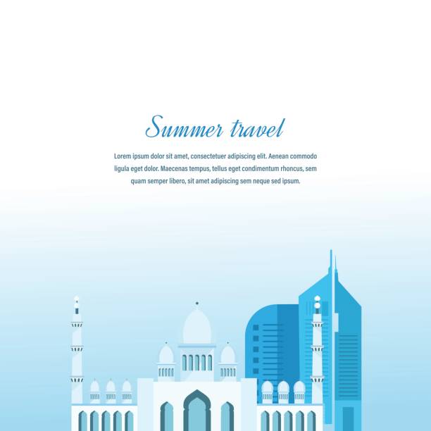 illustrazioni stock, clip art, cartoni animati e icone di tendenza di viaggi negli emirati arabi, studio del paese, cultura, tradizioni - abu dhabi united arab emirates town square contemporary