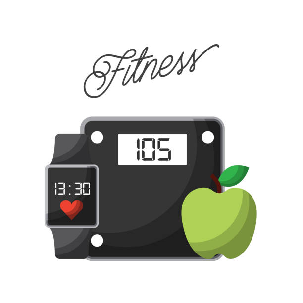 ilustrações, clipart, desenhos animados e ícones de design de estilo de vida saudável - weight scale apple comparison balance