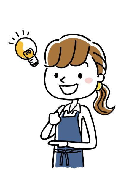 Woman in apron figure: idea, idea Woman in apron figure: idea, idea 電球 stock illustrations