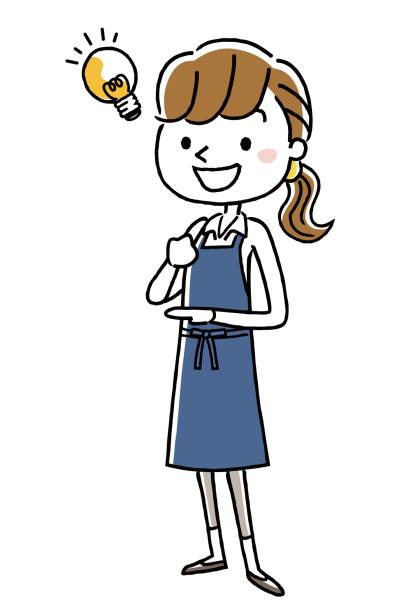 Woman in apron figure: idea, idea Woman in apron figure: idea, idea 電球 stock illustrations