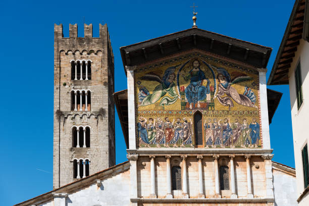 Detail of the Basilica of San Frediano (in romanesque style - XII century) in the ancient town of Lucca, Toscana (Tuscany), Italy, Europe