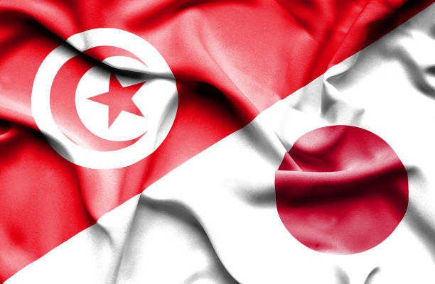 ilustrações de stock, clip art, desenhos animados e ícones de waving flag of japan and tunisia - respect japan business togetherness