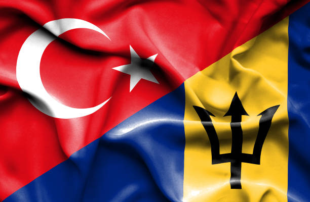 istock Waving flag of Barbados and Turkey 670313956