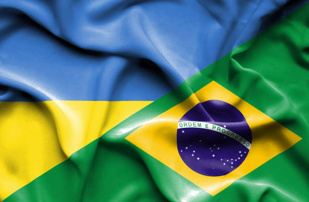 브라질과 우크라이나의 국기를 흔드는 - brazil serbia stock illustrations