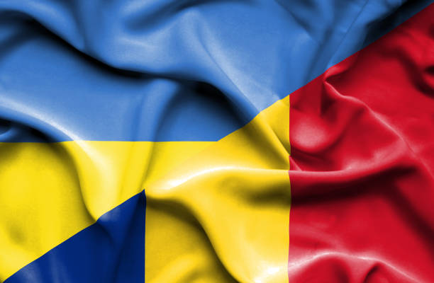 istock Waving flag of Romania and Ukraine 670320172